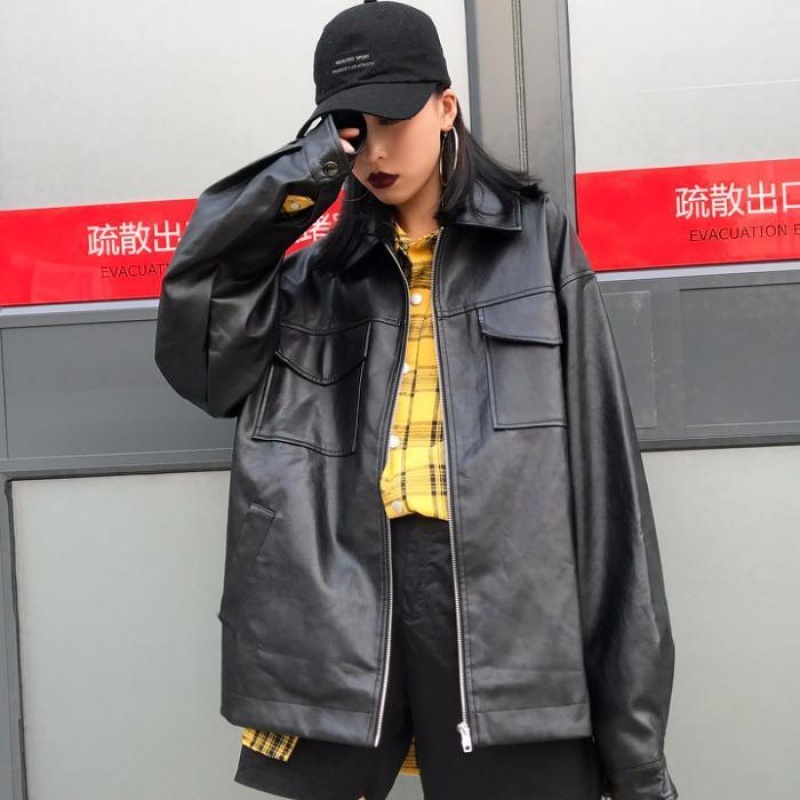 Harajuku couple motorcycle leather jacket - Image 4